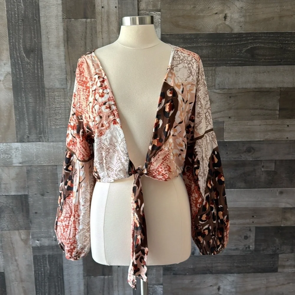 RAGA front tie top medium wanderlust festival boho chic earthtone animal print - Picture 12 of 12